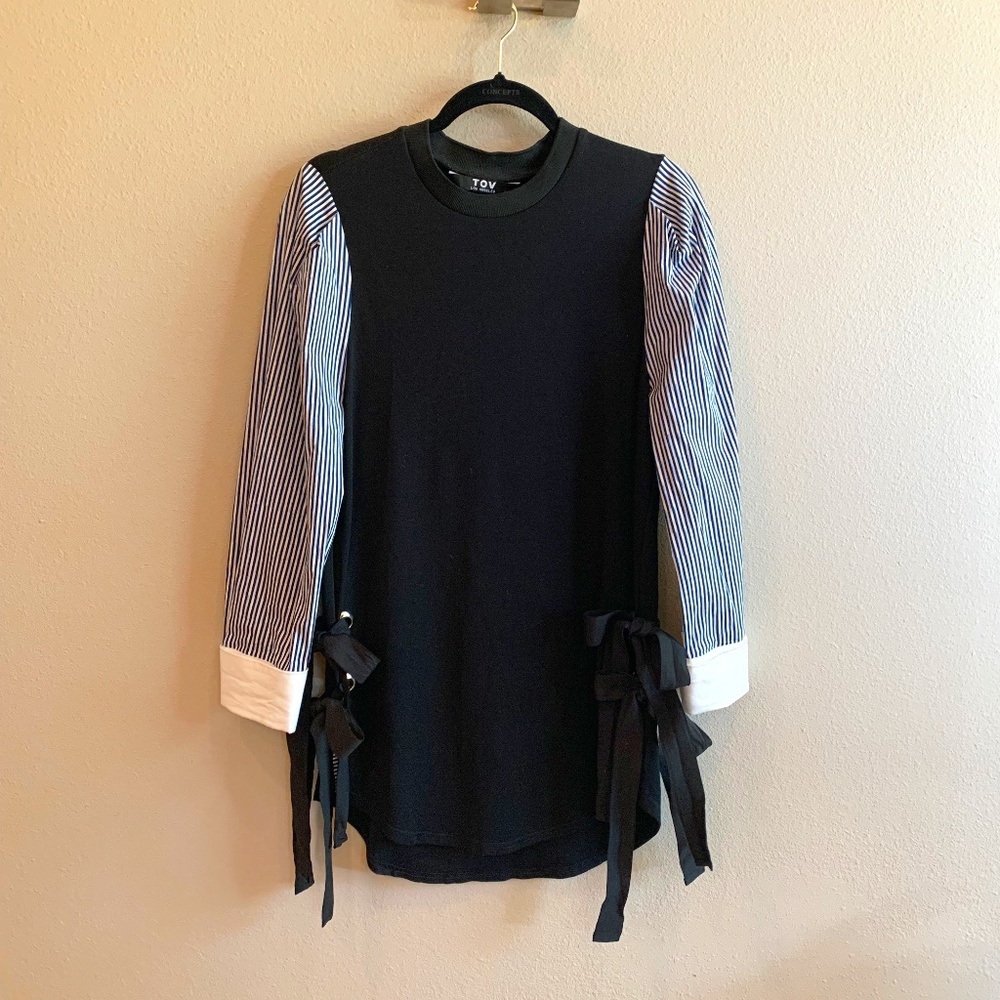 TOV navy/black dress with side tie detail